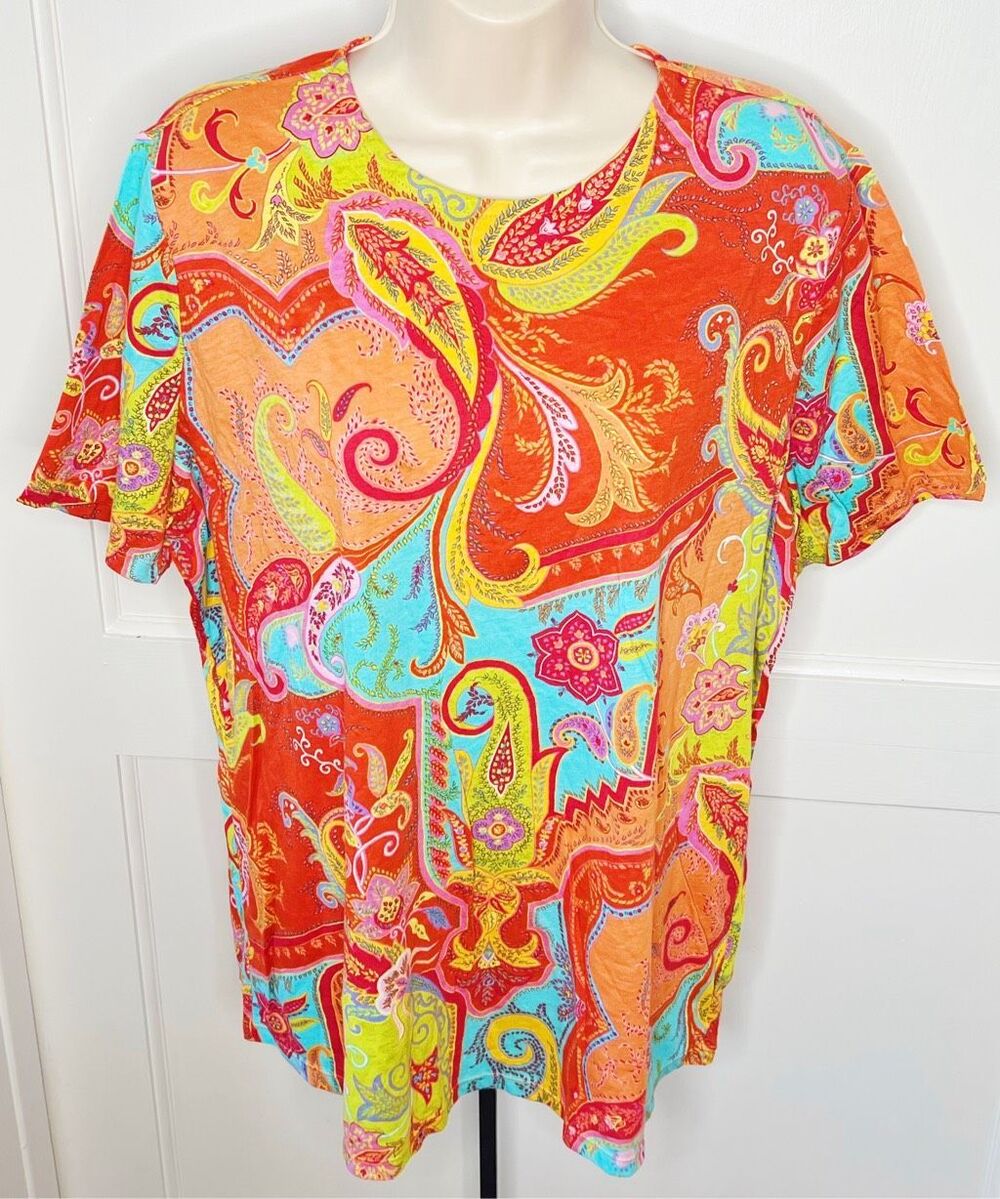 Lauren Ralph Lauren Orange Floral Paisley Tshirt Plus Size 1X
